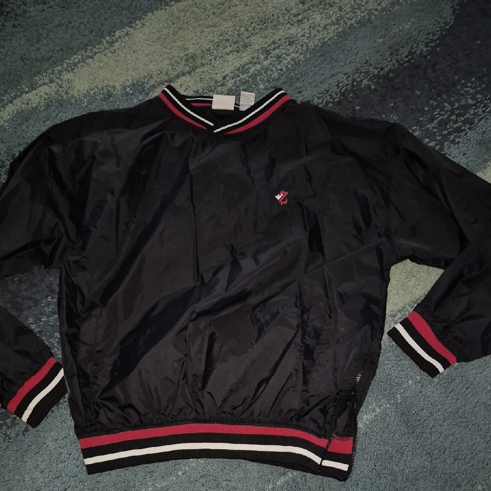 💥5/35 Vintage Jerzees Black Pullover Wind Jacket Size M